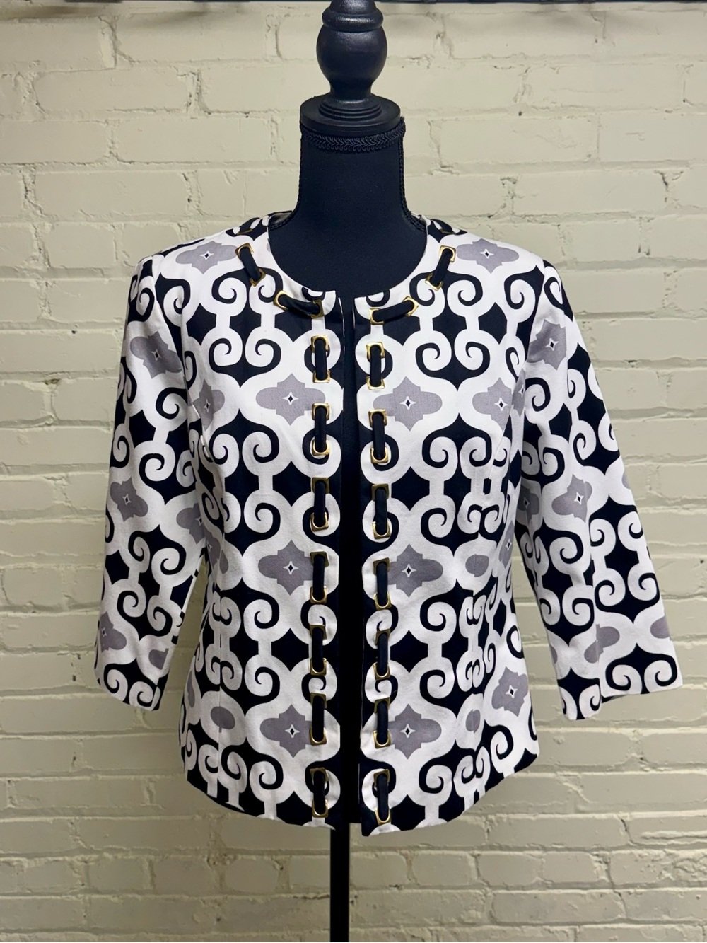 Susan Bristol Black and White Patterned Blazer, Size M